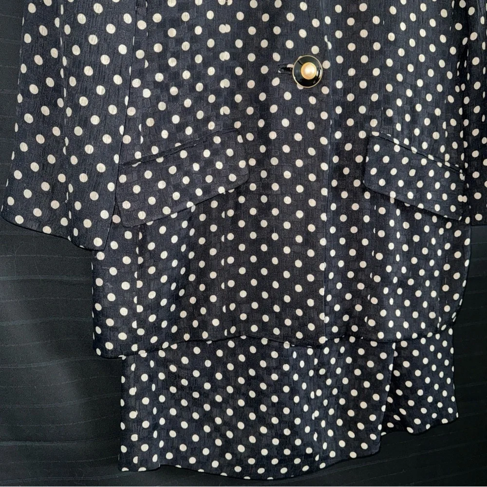 Vintage Anne Klein 2 pc Silk Skirt Suit Black Polka Dot Union Tag 10 Womens